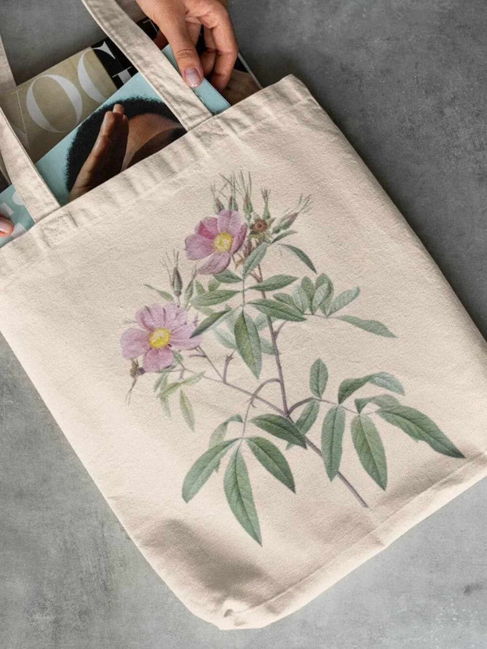 Willowleaf Rose Vintage Floral Print Graphic Canvas Tote Bag